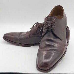 Santoni Wholecut Oxford Almond Toe Brown Mens 12M Dress Shoe Leather Sole Luxury